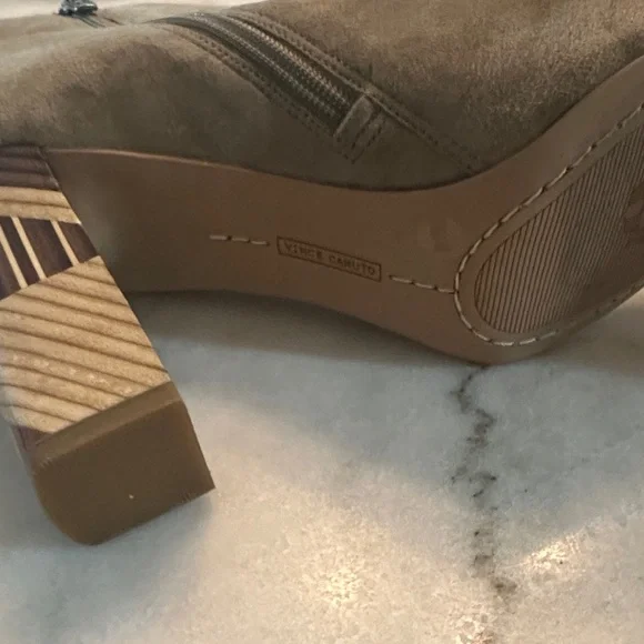 Vince Camuto Stylish Suede Tan Ankle Boots With Fun 4” Heels - Picture 5 of 10